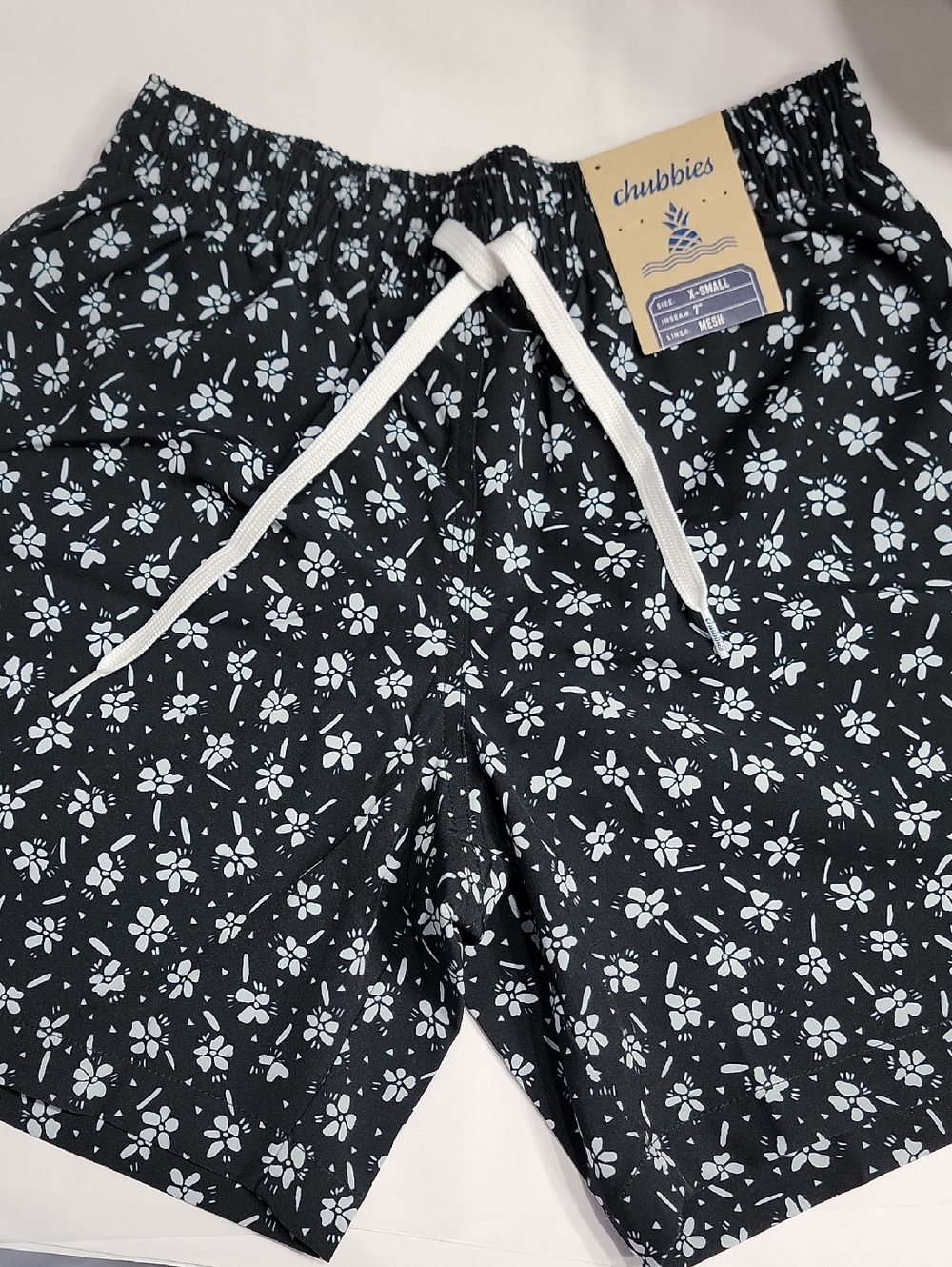 Chubbies Ladys Black Shorts with White Floral Print